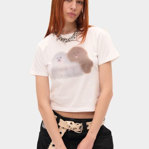 도기 퍼피 스타일 화이트 티셔츠