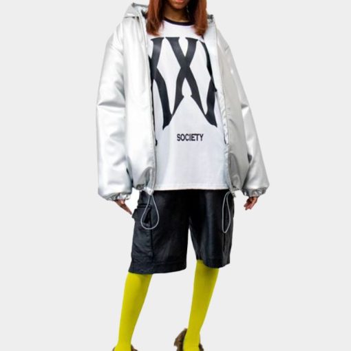 가죽 퍼퍼 후드 재킷 실버